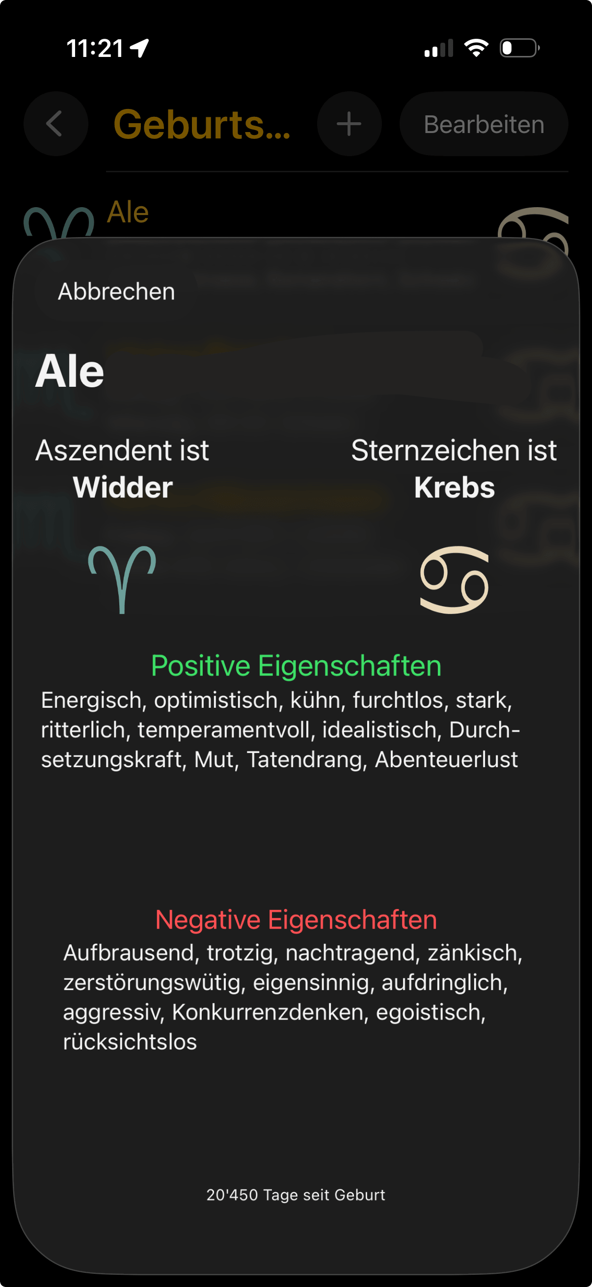 myAscendant Ergebnis für Ale mit Aszendent Widder, Sternzeichen Krebs und Eigenschaften