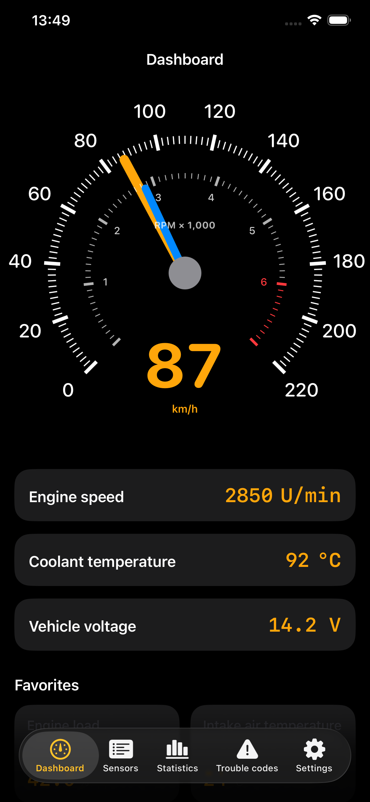 ELM327 Dashboard mit Tacho, Drehzahlmesser und Live-Fahrzeugwerten